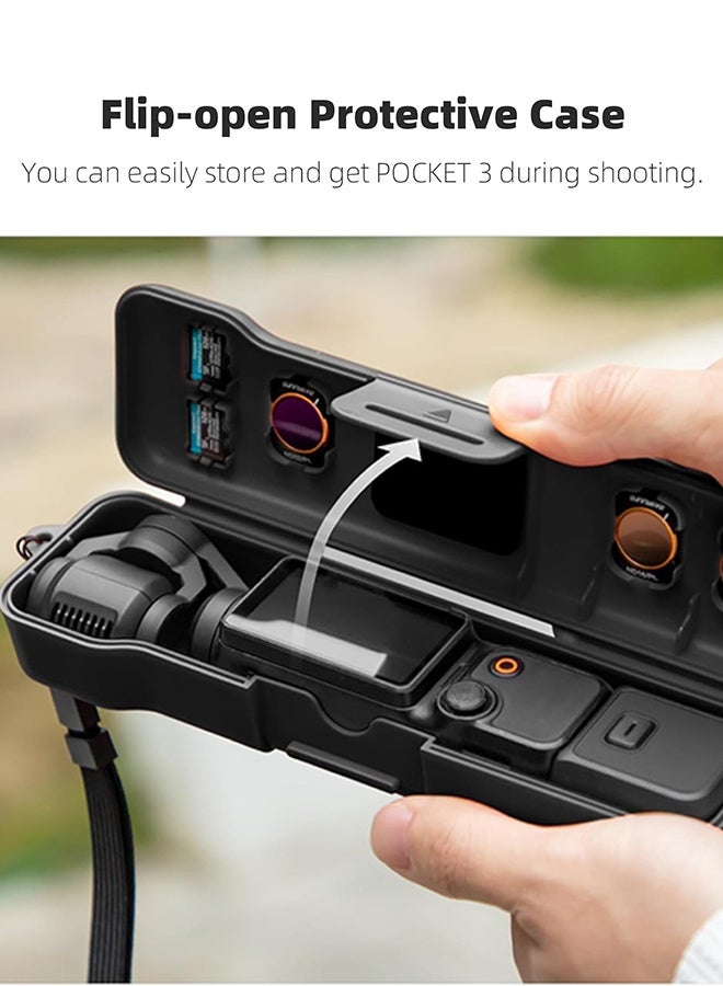 سني لايف جراب واقٍ مزود بحبل، متوافق مع كاميرا Osmo Pocket 3، غطاء بلاستيكي كامل للحماية، حقيبة سفر لحمل ملحقات Pocket 3 (أسود) - Image 2